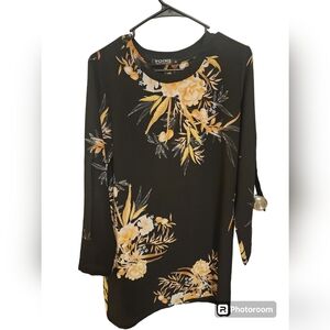 YOINS Black Floral Print High-Low Mini Dress Size M